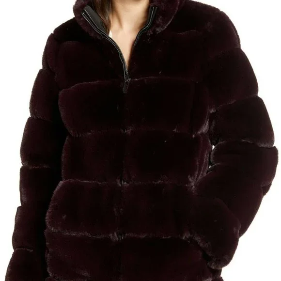 Via Spiga Reversible Grooved Faux-Fur Jacket in "Eggplant" Size S NWOT - Picture 3 of 13